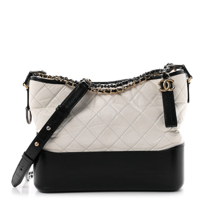 Chanel Aged Calfskin Quilted Medium Gabrielle Hobo Black White 1 of 10