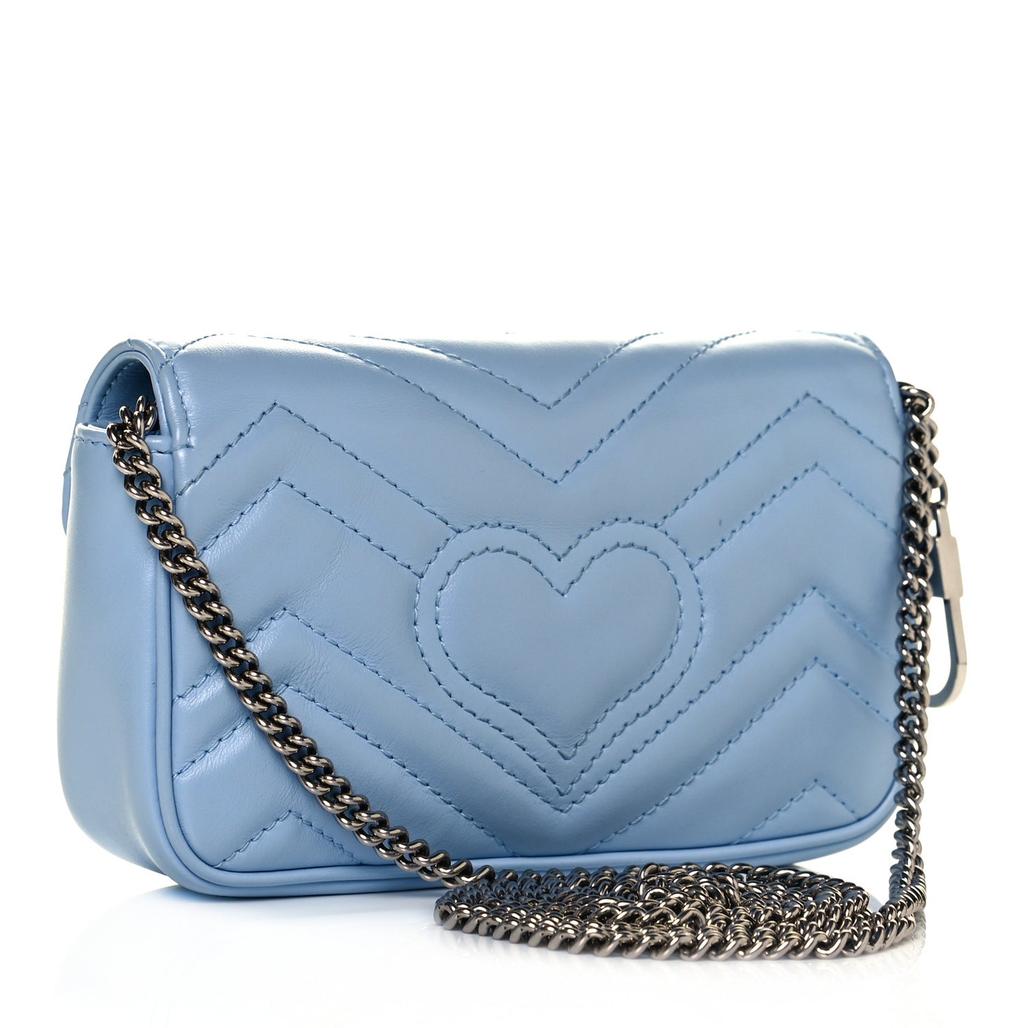 Calfskin Matelasse Super Mini GG Marmont Shoulder Bag Porcelain Light Blue