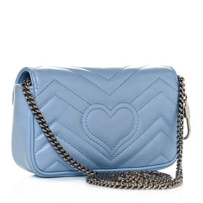Gucci Calfskin Matelasse Super Mini GG Marmont Shoulder Bag Porcelain Light Blue 3 of 12