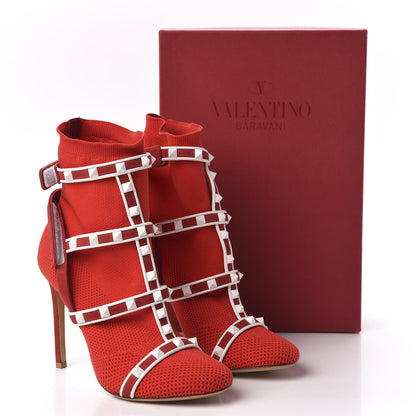 Valentino Garavani Knit Suede Free Rockstud Bodytech 105mm Ankle Boots 36 Rosso Valentino Optic White 8 of 8