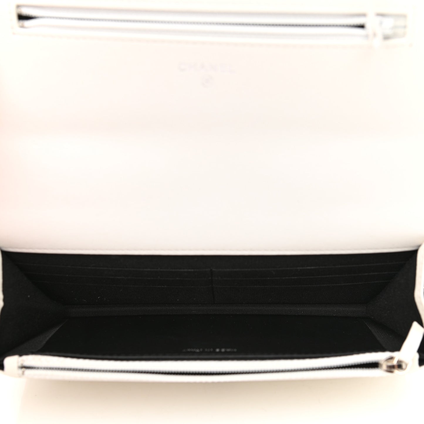 Glossy Calfskin Quilted Chanel 19 Wallet On Chain WOC White Black