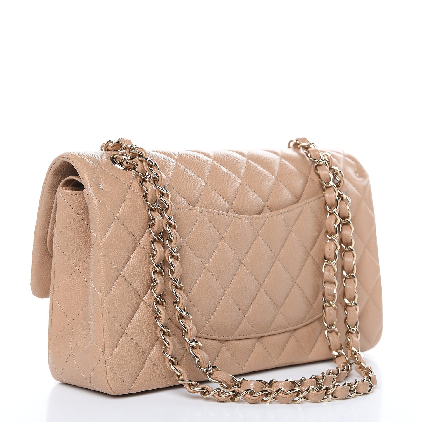 Caviar Quilted Medium Double Flap Beige
