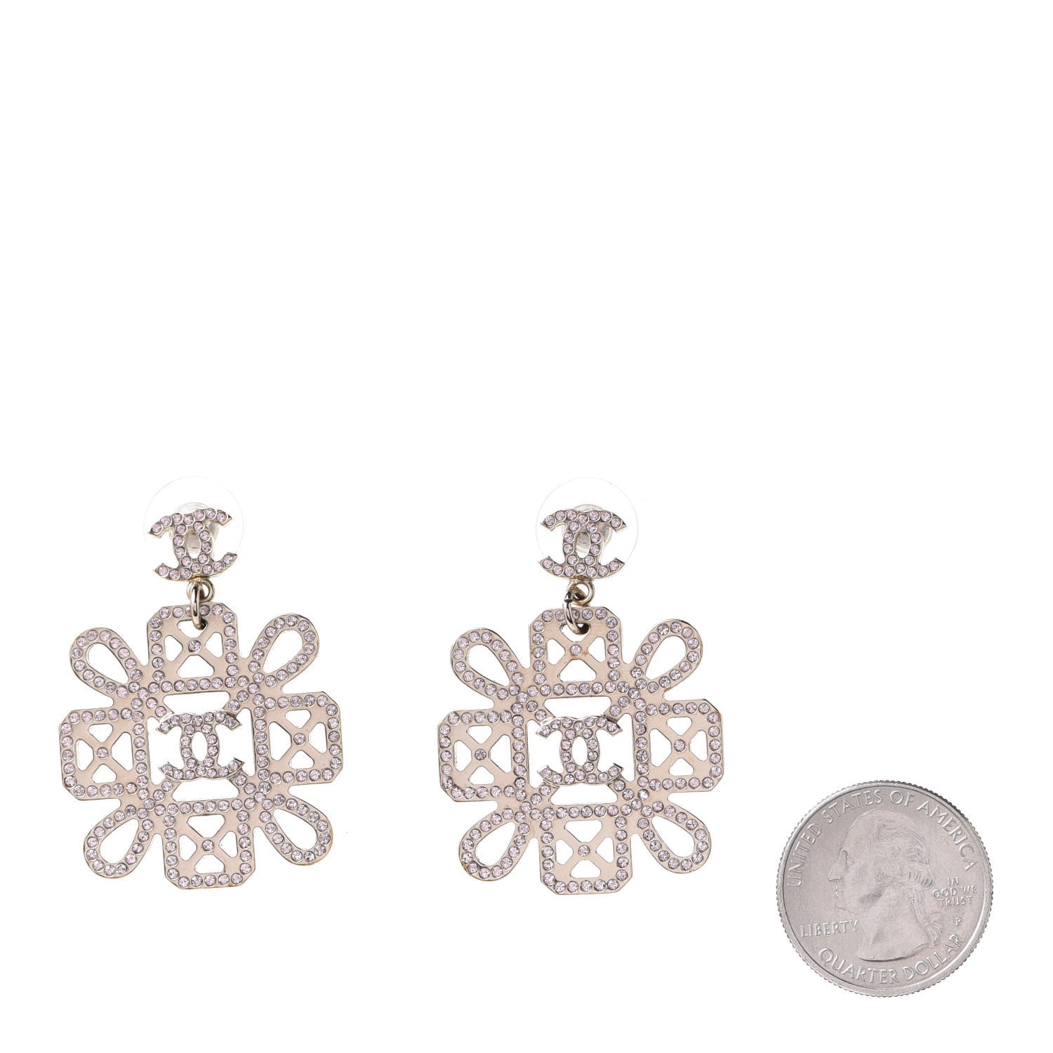 Chanel Crystal Strass Cross CC Earrings Rose Gold Pink 2 of 5