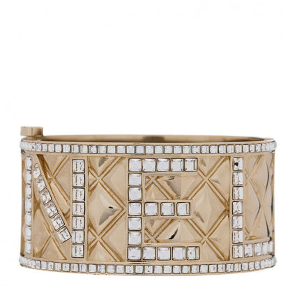 Chanel Crystal Logo Cuff Bracelet Gold 2 of 6