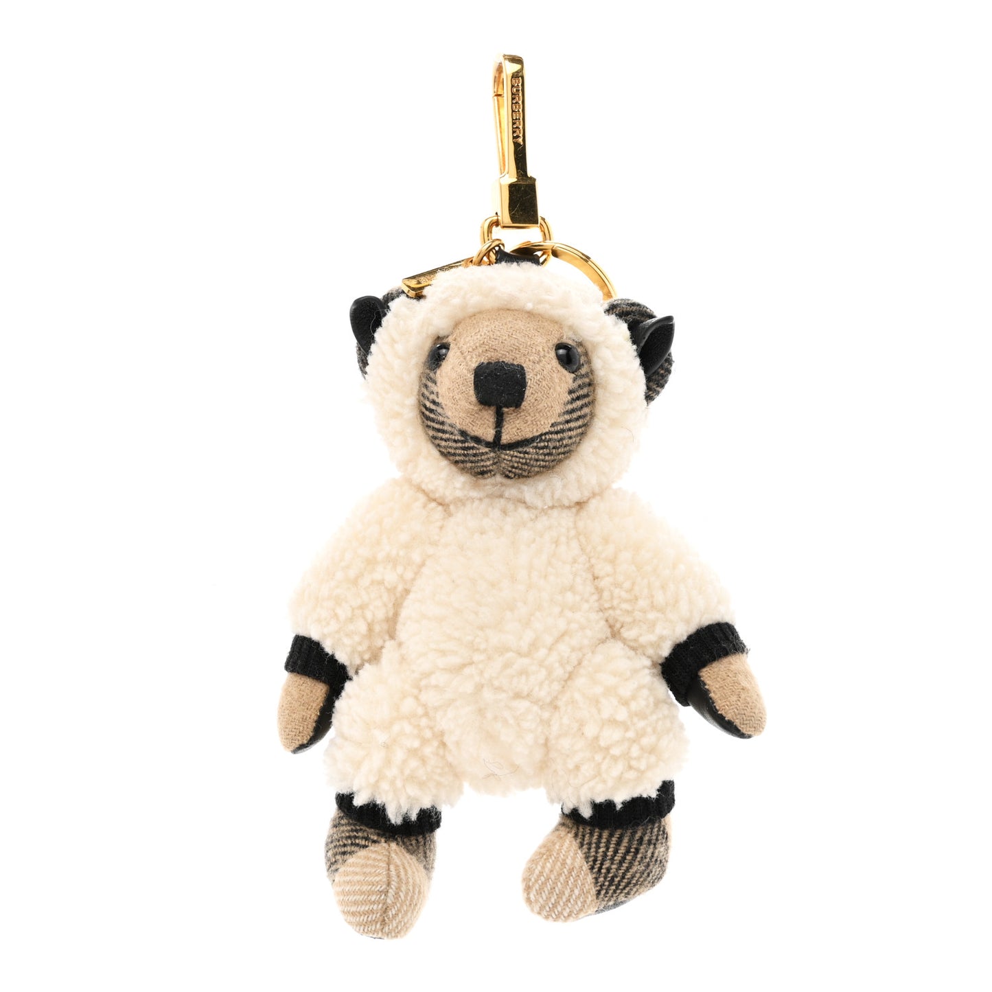 Cashmere Check Shearling Thomas Bear Sheep Bag Charm White