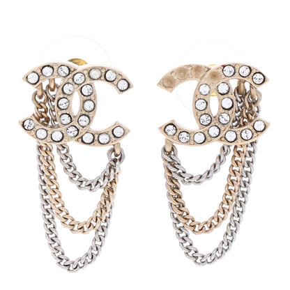 Chanel Crystal Chain CC Earrings Gold 1 of 5