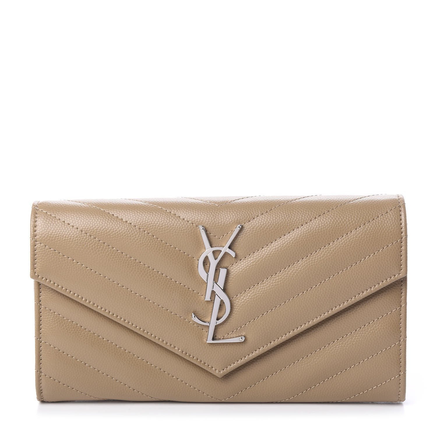 Saint Laurent Grain De Poudre Matelasse Chevron Monogram Flap Wallet Deep Beige 1 of 7