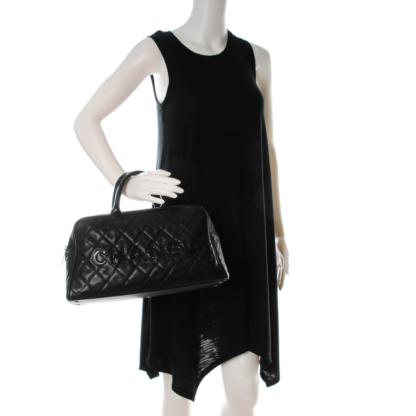 Calfskin Quilted Large Bowler Black