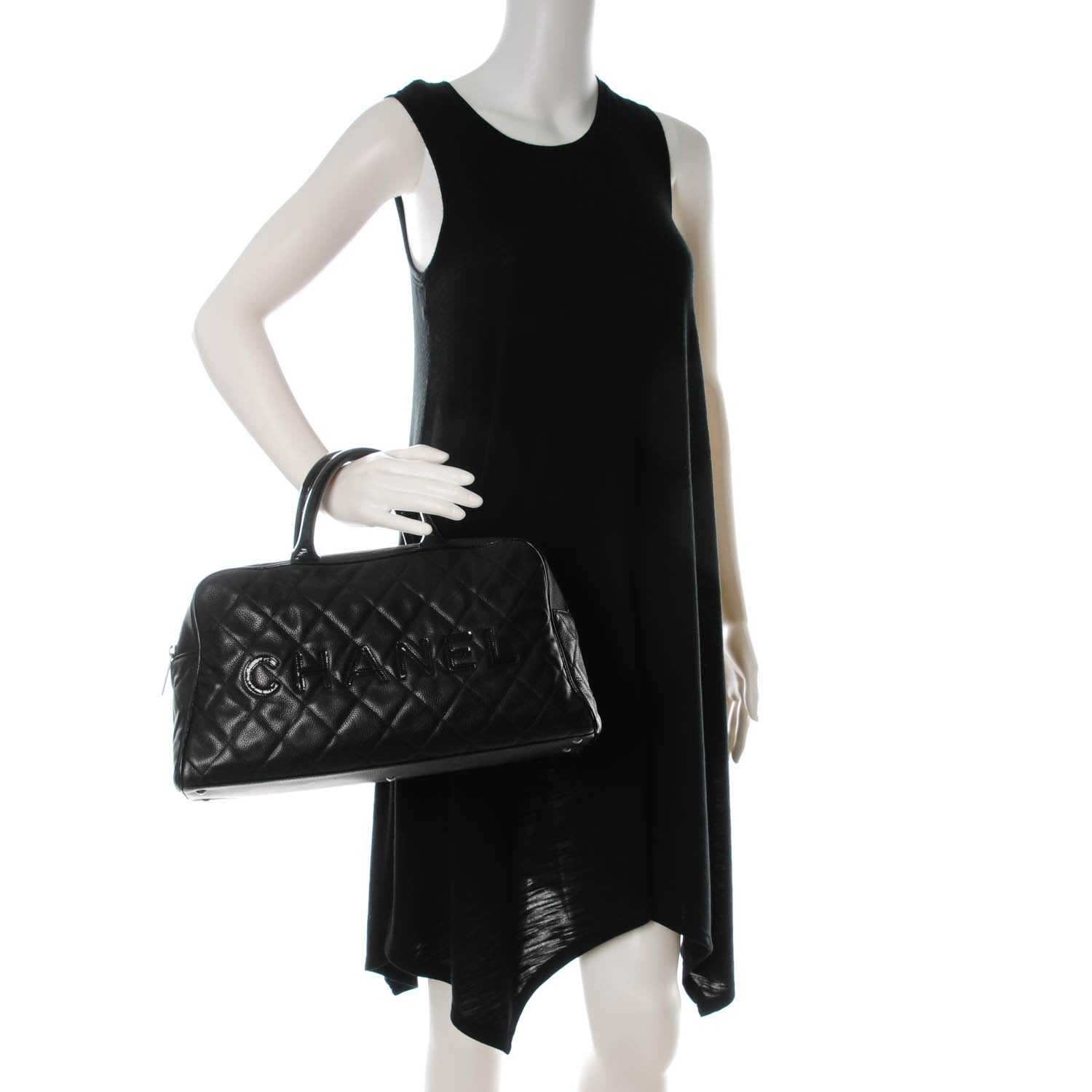 Chanel Calfskin Quilted Large Bowler Black 2 of 9