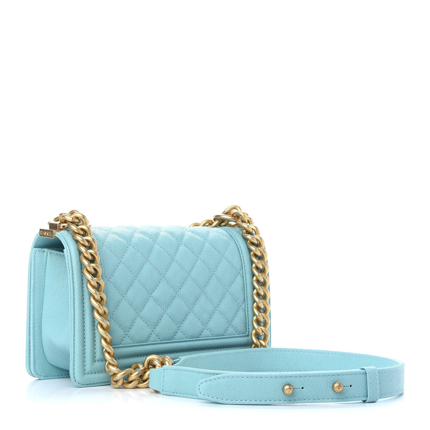 Caviar Quilted Small Boy Flap Light Blue