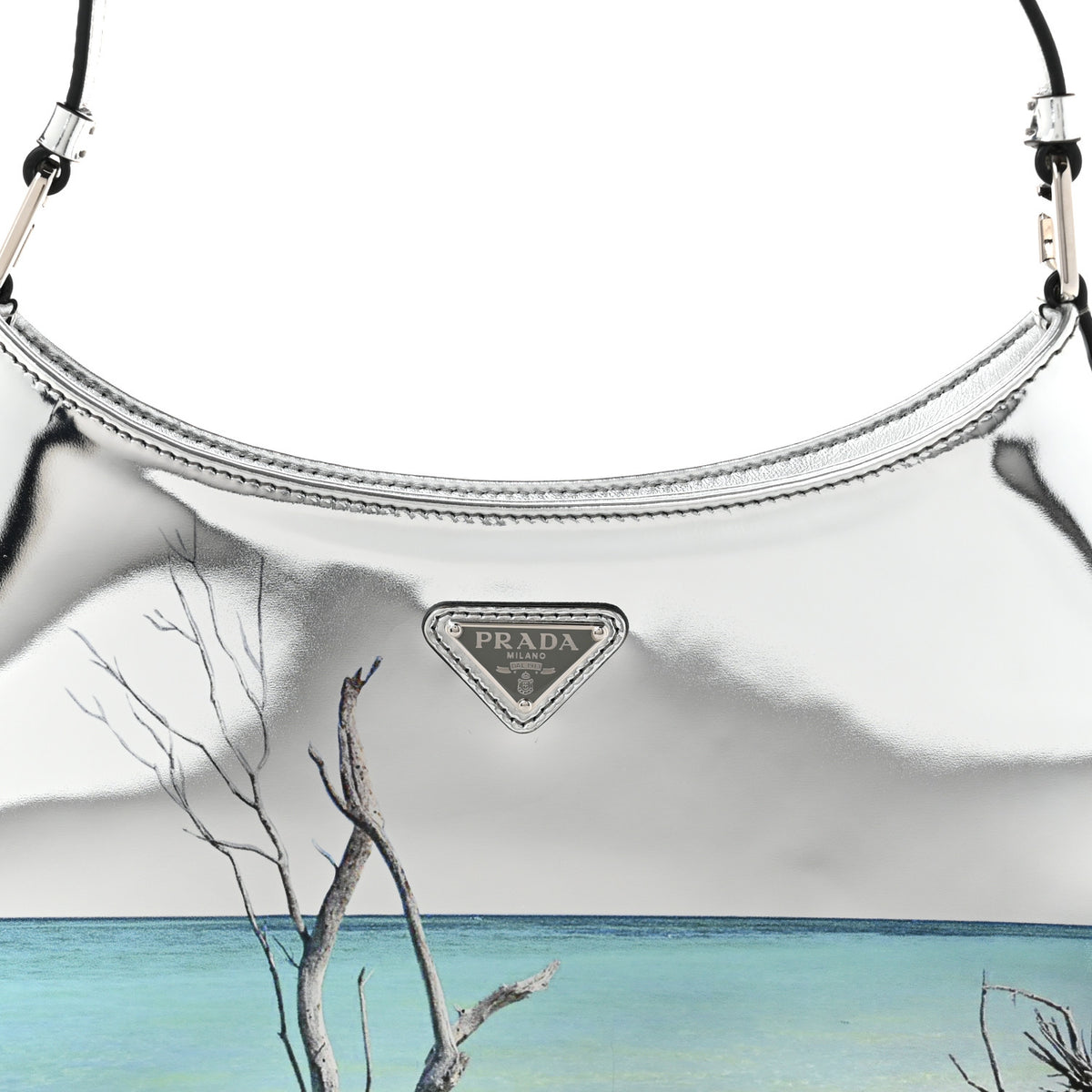 Spazzolato Ocean Print Cleo Shoulder Bag Argento