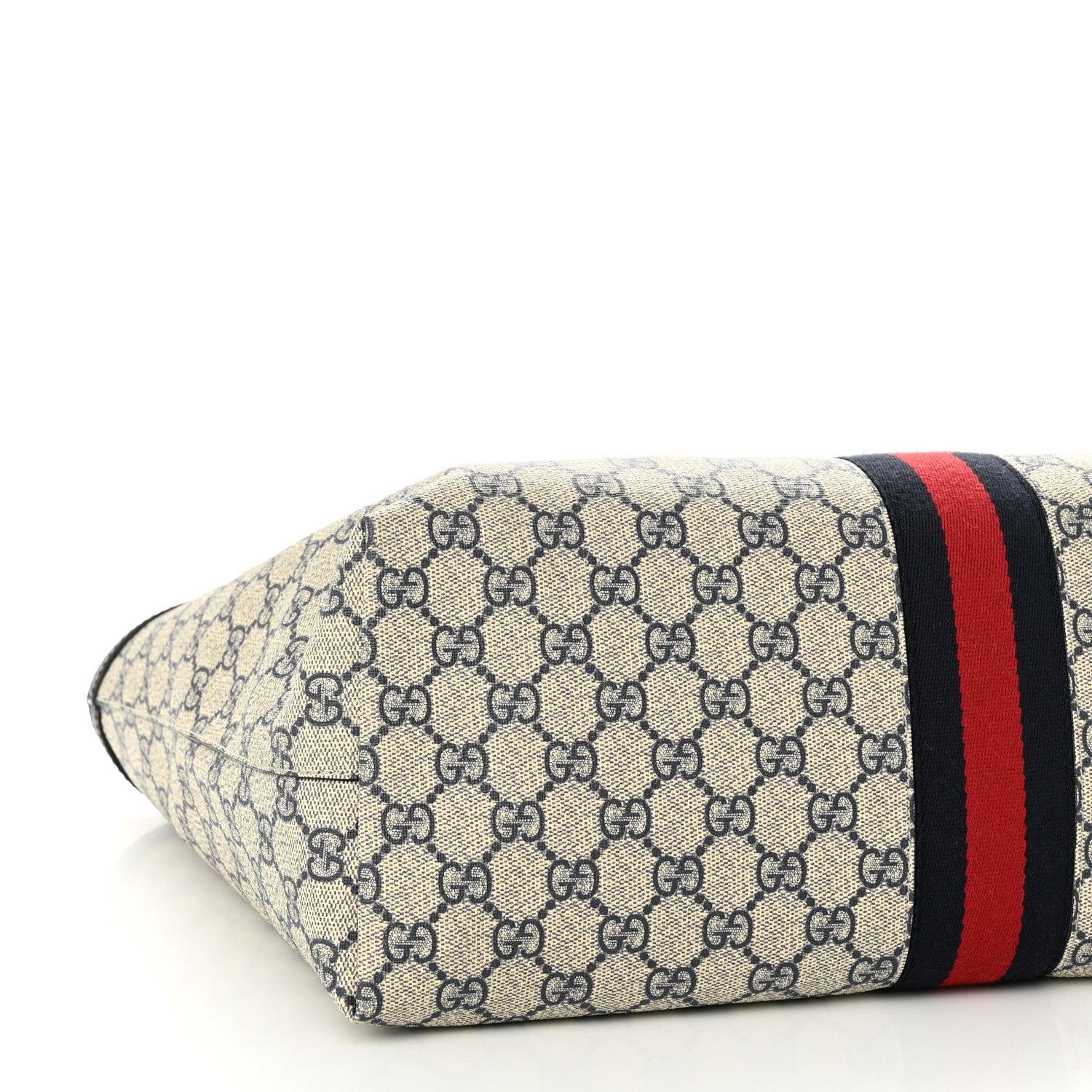 Gucci GG Supreme Monogram Textured Calfskin Web Medium Ophidia Shopping Tote Beige Blue 9 of 10
