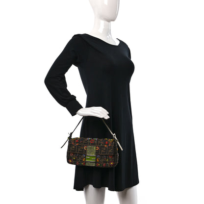 Fendi Zucca Lizard Embroidered Baguette Tobacco Green Multicolor 2 of 12