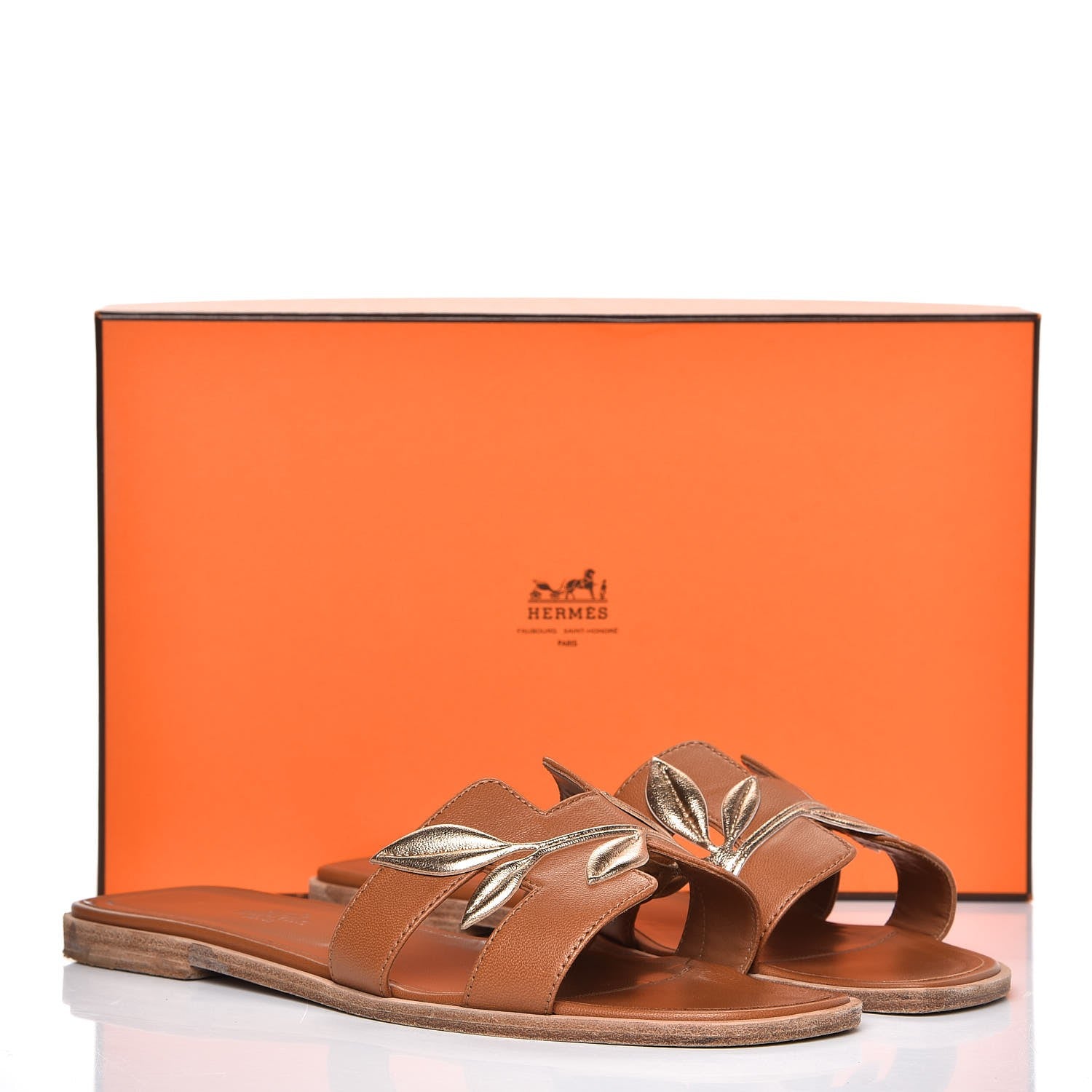 Hermes Laminated Nappa Calfskin Oran Sandals 39 Gold 12 of 12