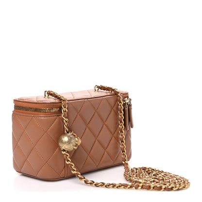 Chanel Lambskin Quilted Pearl Crush Small Vanity Case With Chain Brown 3 of 12