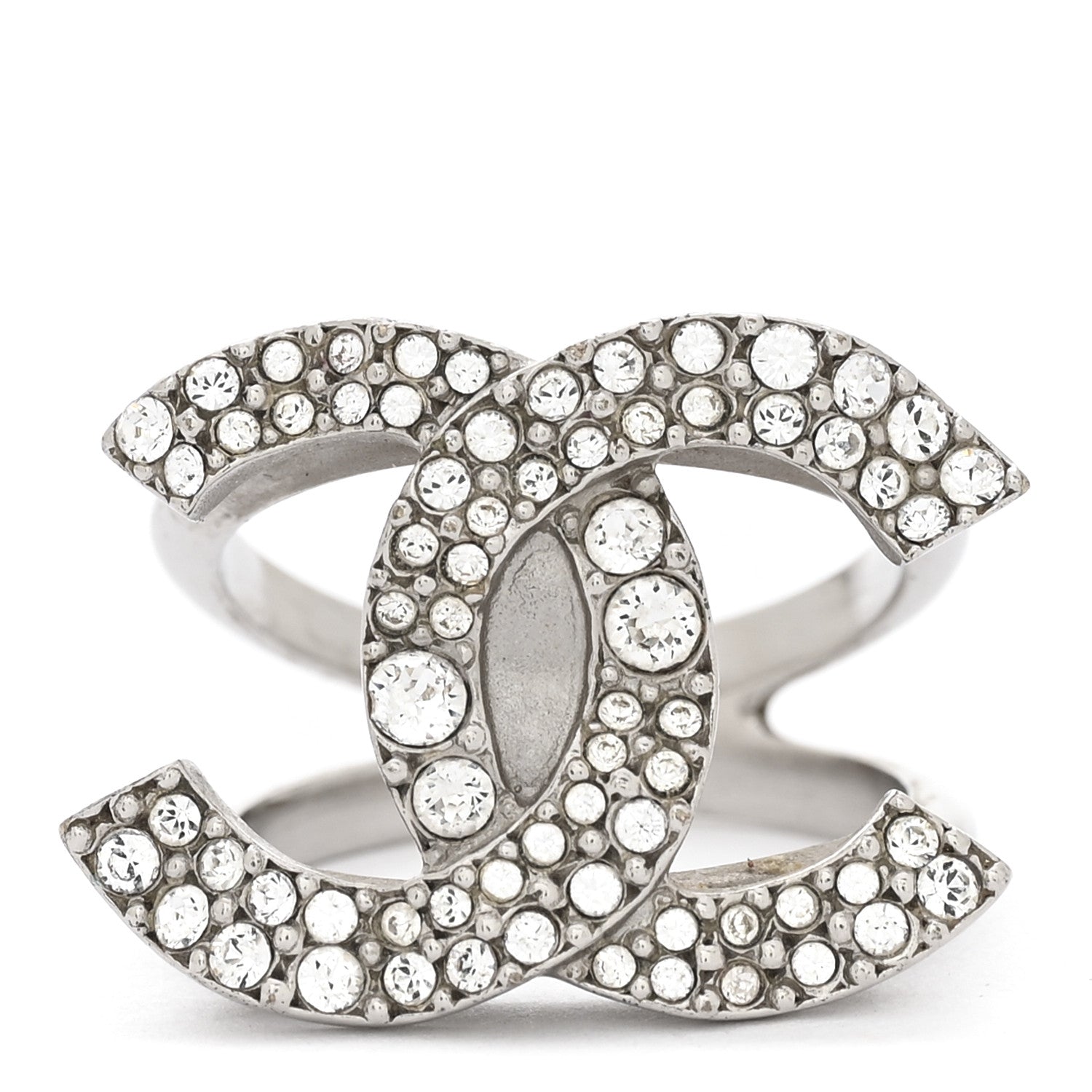 Chanel Metal Crystal Palais Garnier Ring 52 6 Silver 1 of 4