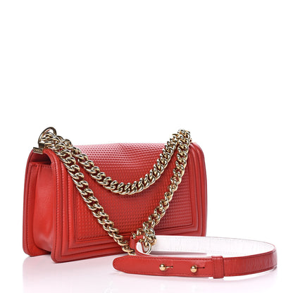 Chanel Lambskin Embossed Medium Boy Cube Flap Red 3 of 17