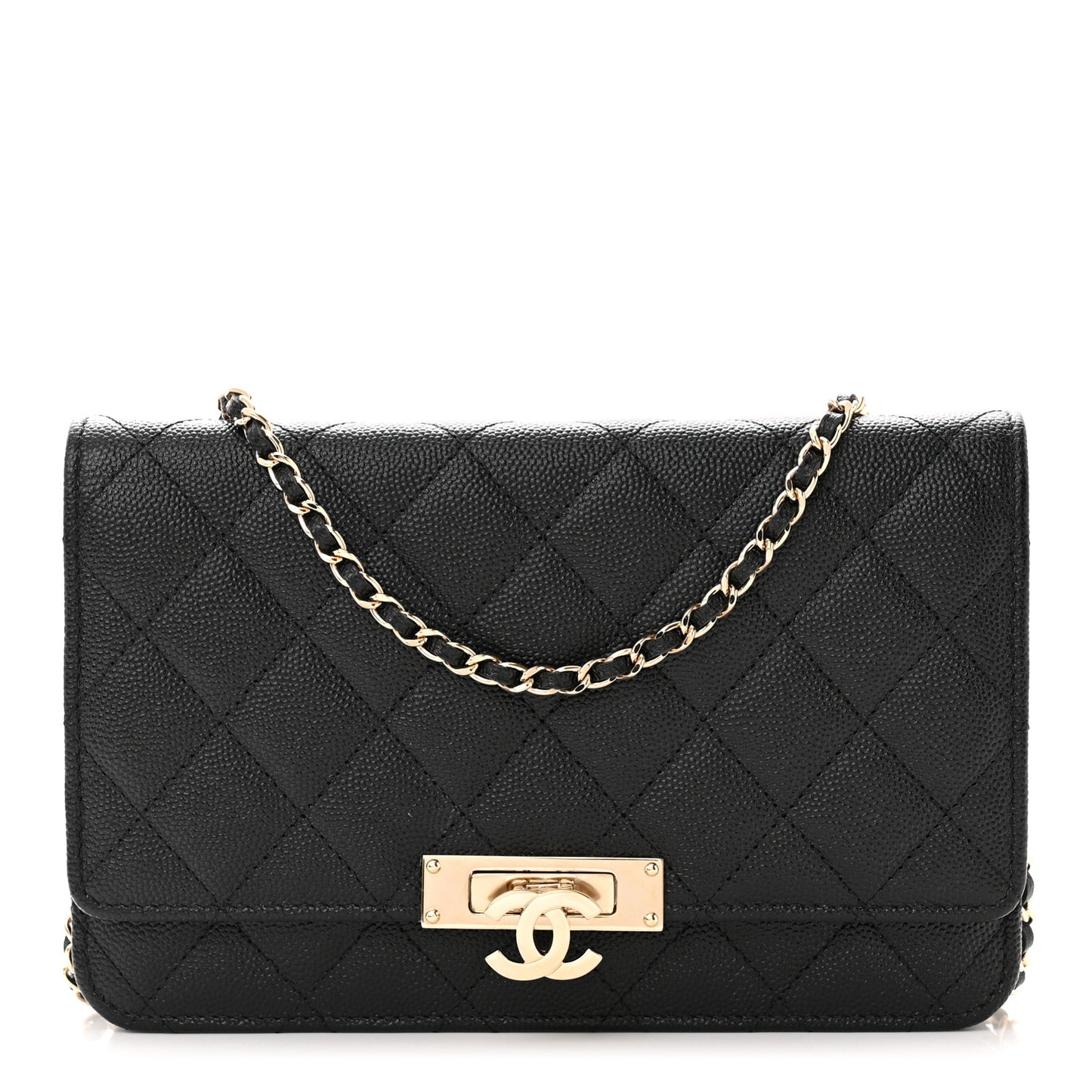 Caviar Quilted Golden Class Wallet On Chain WOC Black