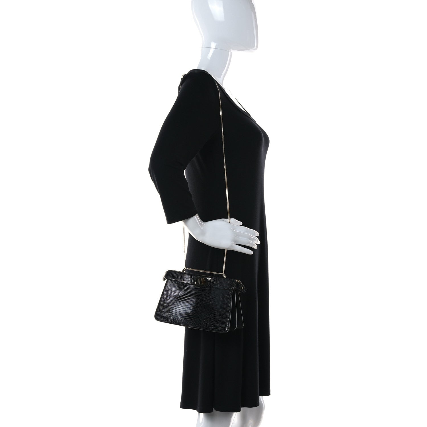 Fendi Lizard Peekaboo I SEE U East West Chain Satchel Black 2 of 9