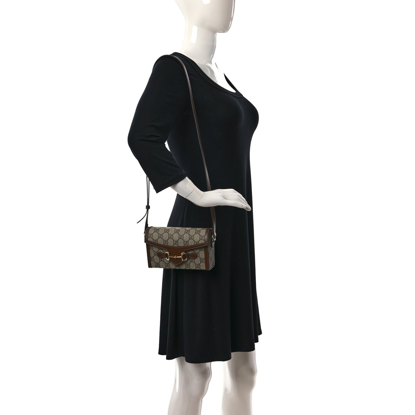 GG Supreme Monogram Mini Horsebit 1955 Shoulder Bag Beige Brown Sugar
