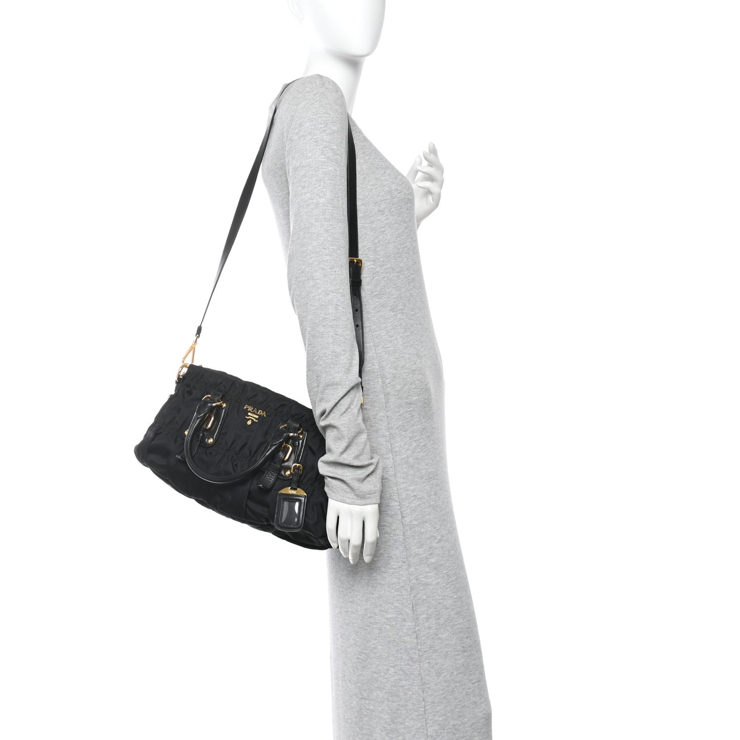 Tessuto Nylon Gaufre Shopping Satchel Black