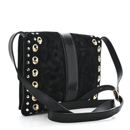 Gucci Suede Snakeskin Studded Medium Arli Flap Shoulder Bag Black 3 of 11