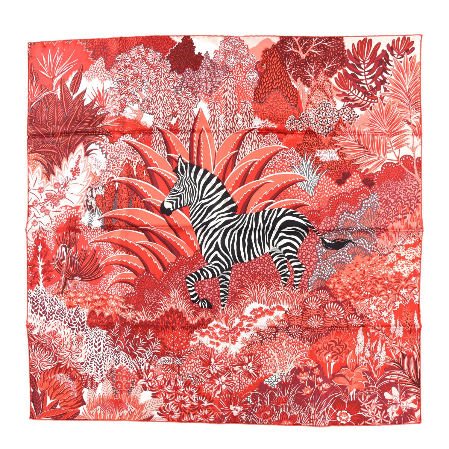 Hermes Silk Mountain Zebra Scarf 90 Rouge Corail Rose 1 of 5