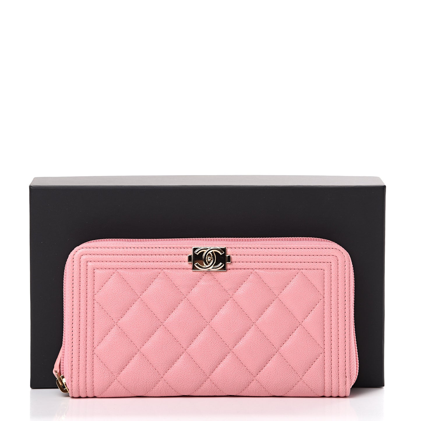 Caviar Quilted Large Boy Zip Around Wallet Pink