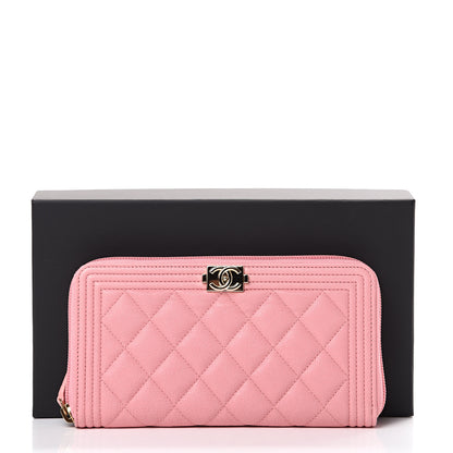 Chanel Caviar Quilted Large Boy Zip Around Wallet Pink 8 of 8