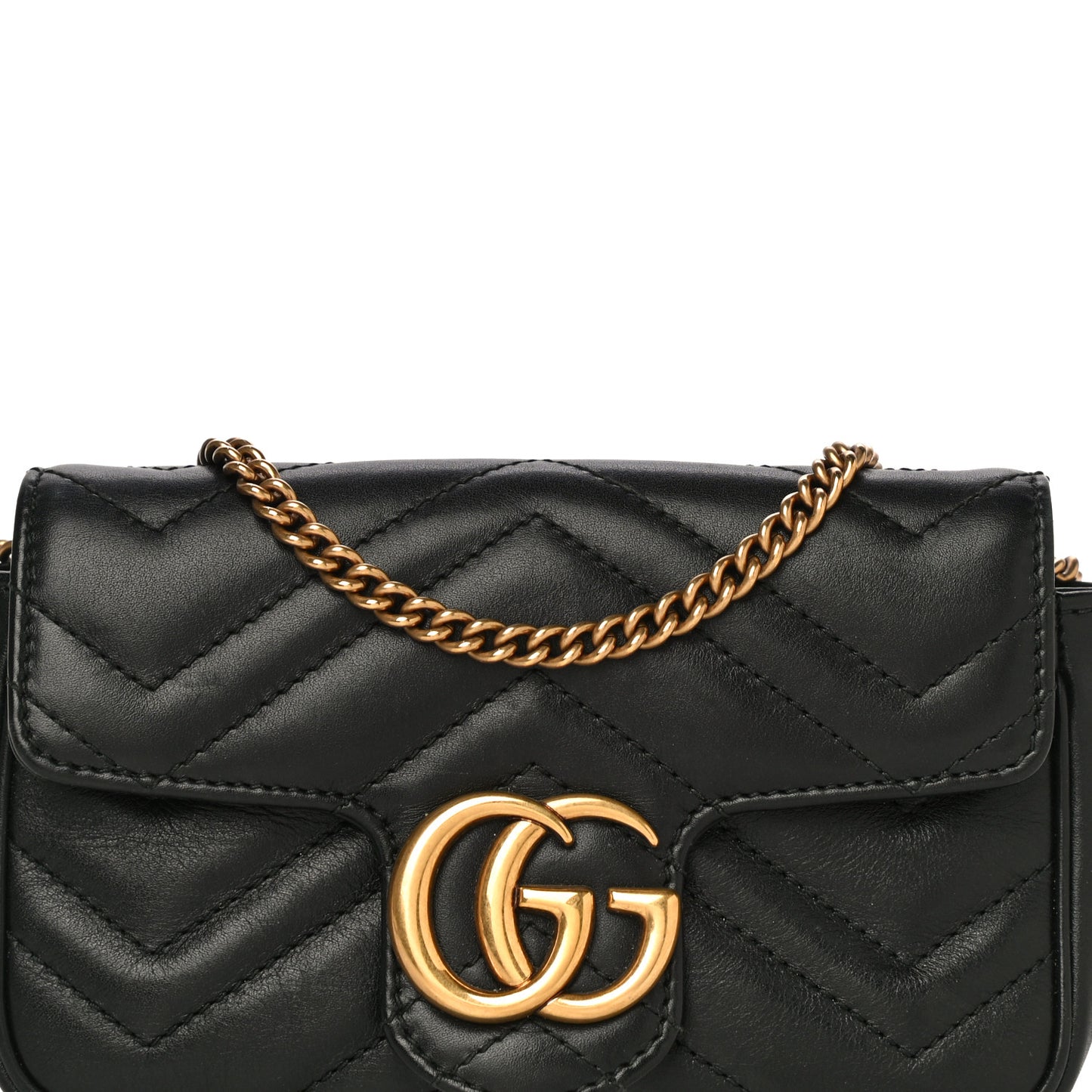Calfskin Matelasse Super Mini GG Marmont Shoulder Bag Black
