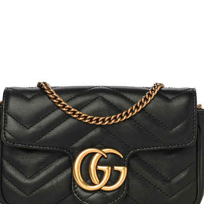 Gucci Calfskin Matelasse Super Mini GG Marmont Shoulder Bag Black 7 of 21