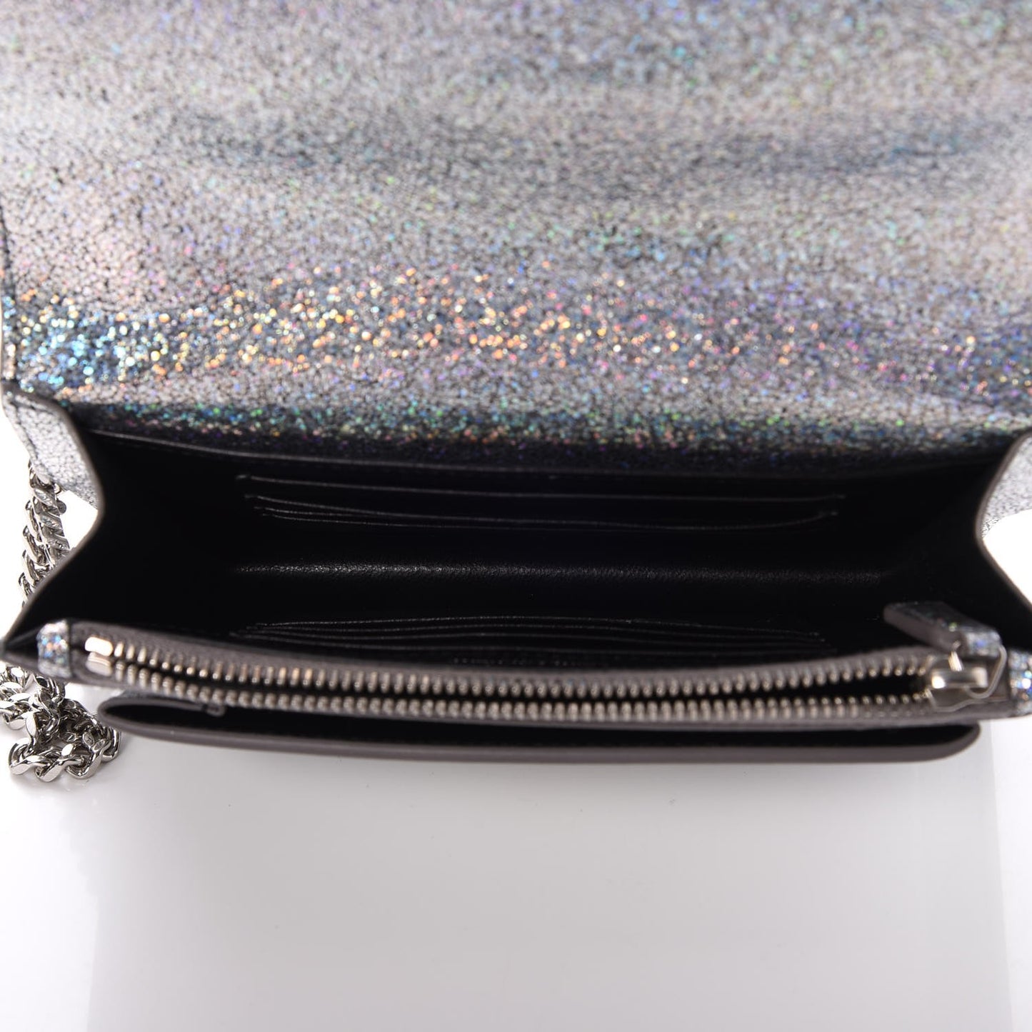 Metallic Crackled Calfskin Monogram Sunset Chain Wallet Star Light