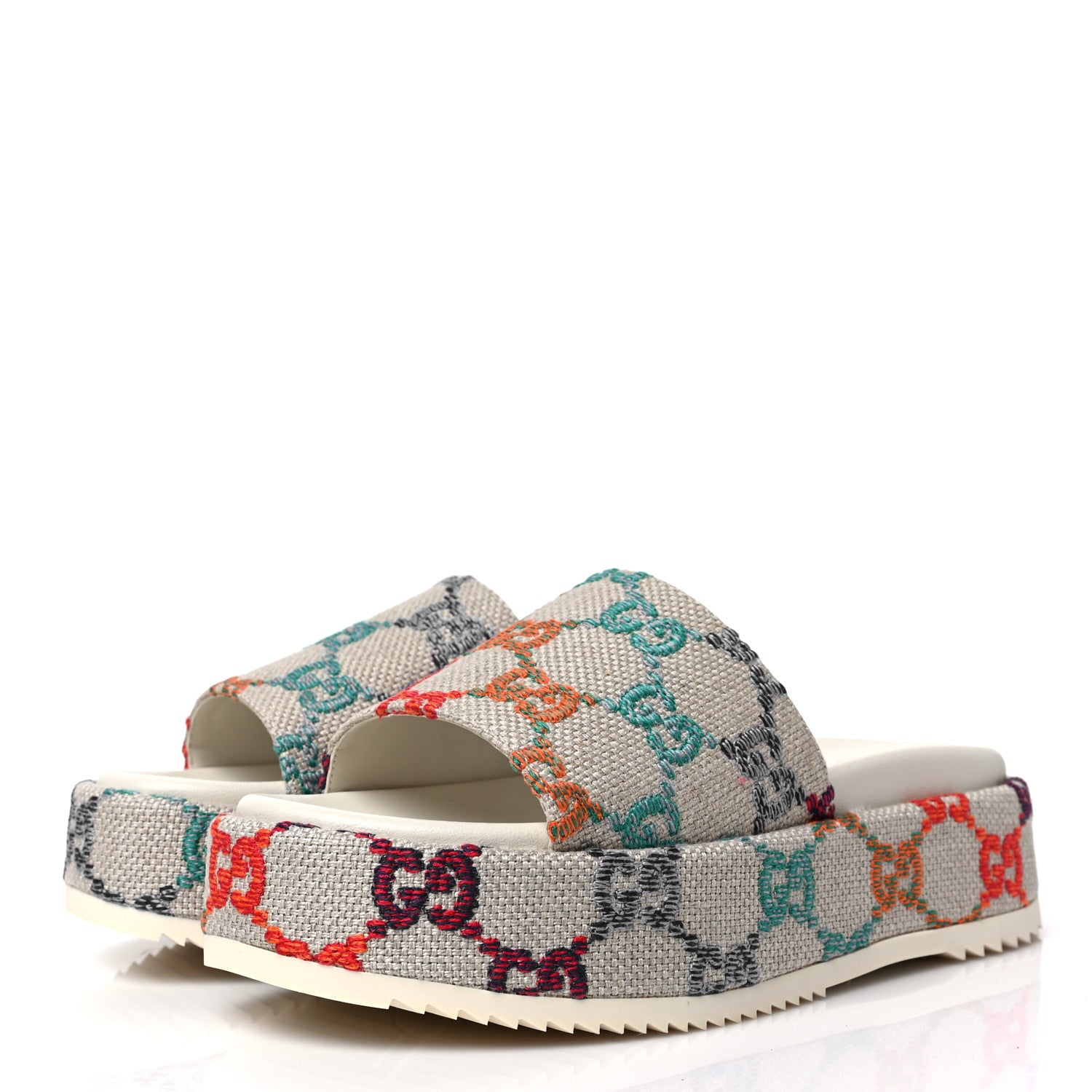 Gucci Linen Psychedelic Mini GG Monogram Angelina Platform 55mm Slide Sandals 40.5 Multicolor 3 of 10
