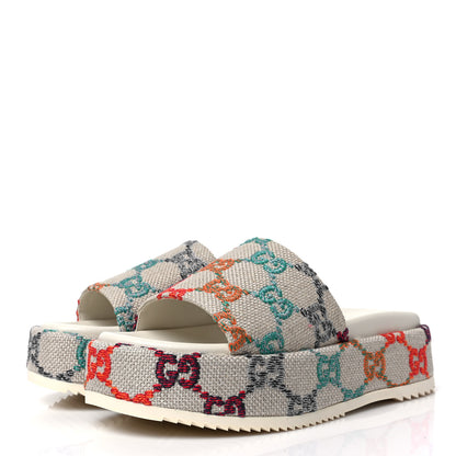 Gucci Linen Psychedelic Mini GG Monogram Angelina Platform 55mm Slide Sandals 40.5 Multicolor 3 of 10