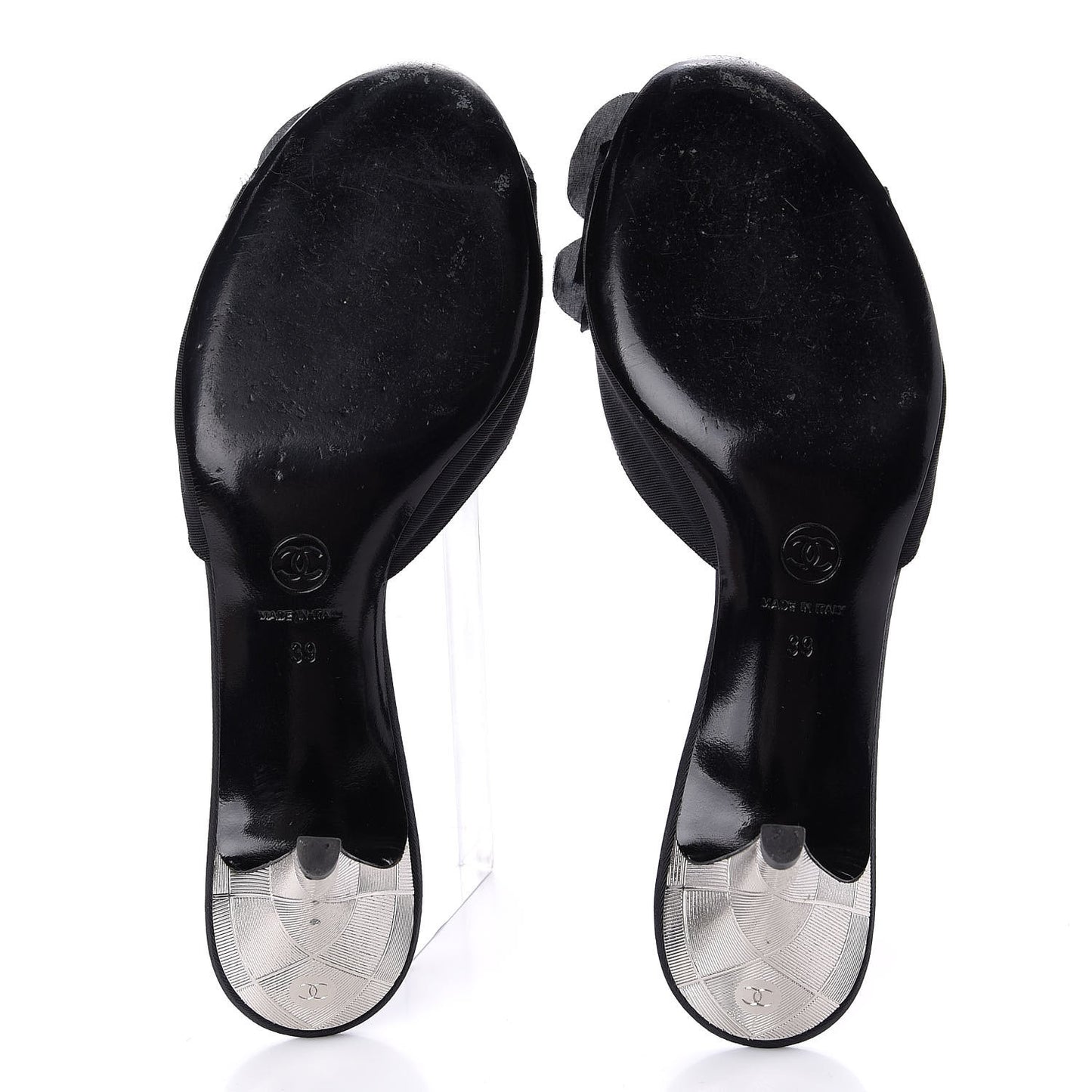 Metal Silk Grosgrain Camellia Mules 39 Black