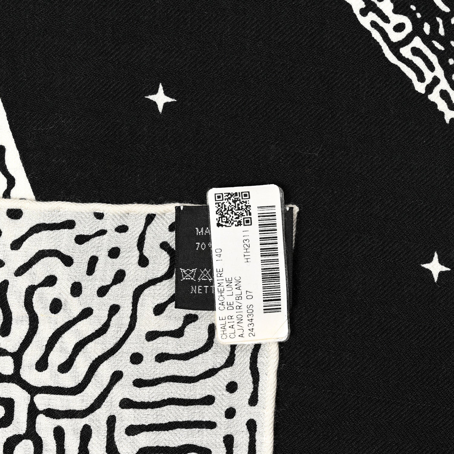 Hermes Silk Cashmere Clair De Lune Shawl 140 Black White 4 of 4