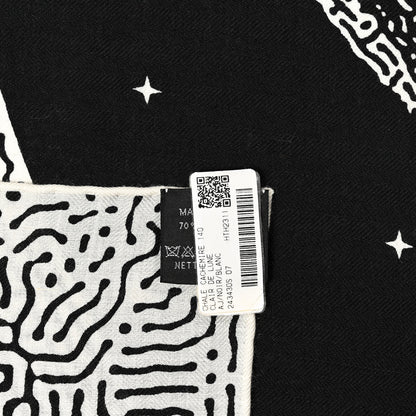 Hermes Silk Cashmere Clair De Lune Shawl 140 Black White 4 of 4