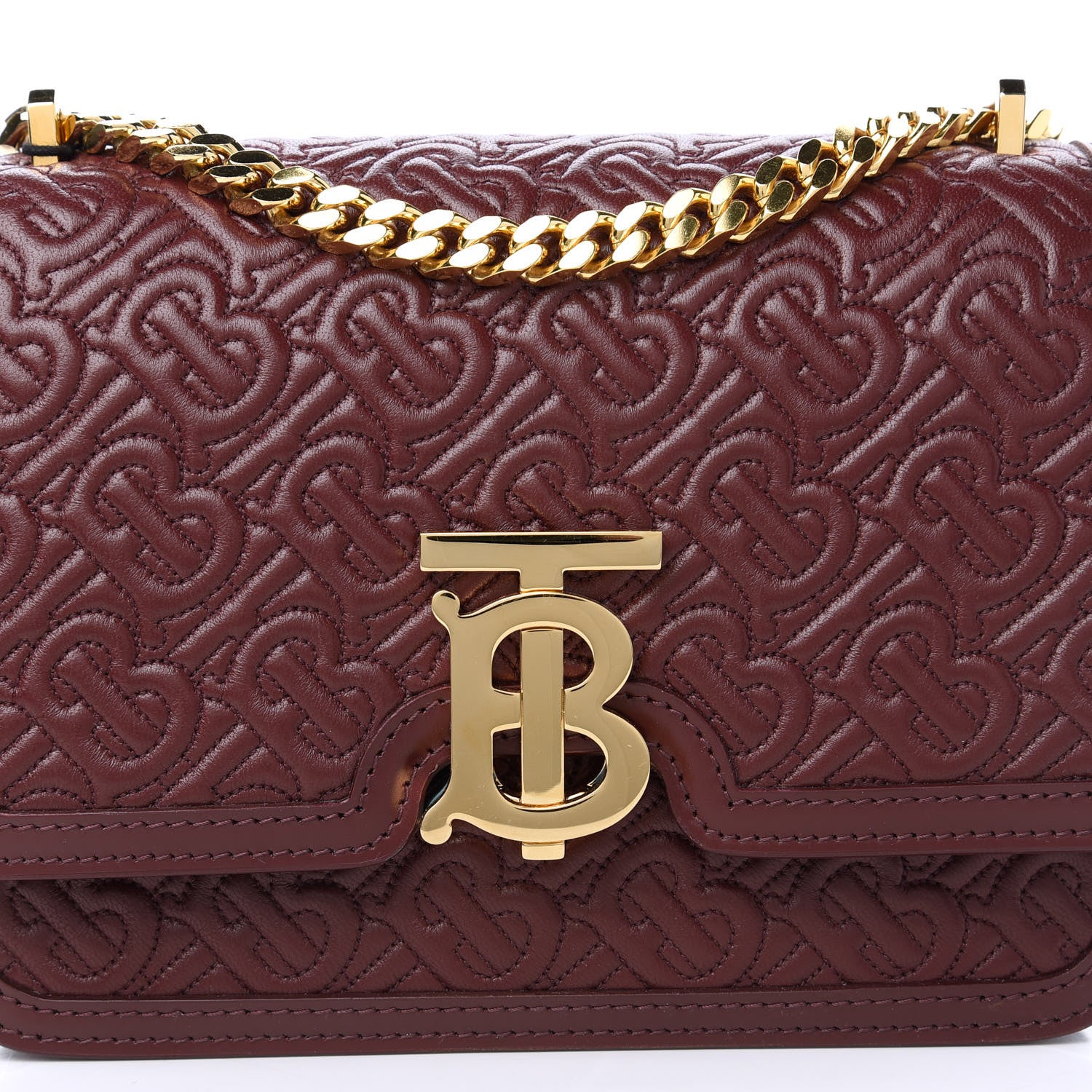 Burberry Calfskin Monogram Embossed Small TB Chain Bag Oxblood 10 of 10