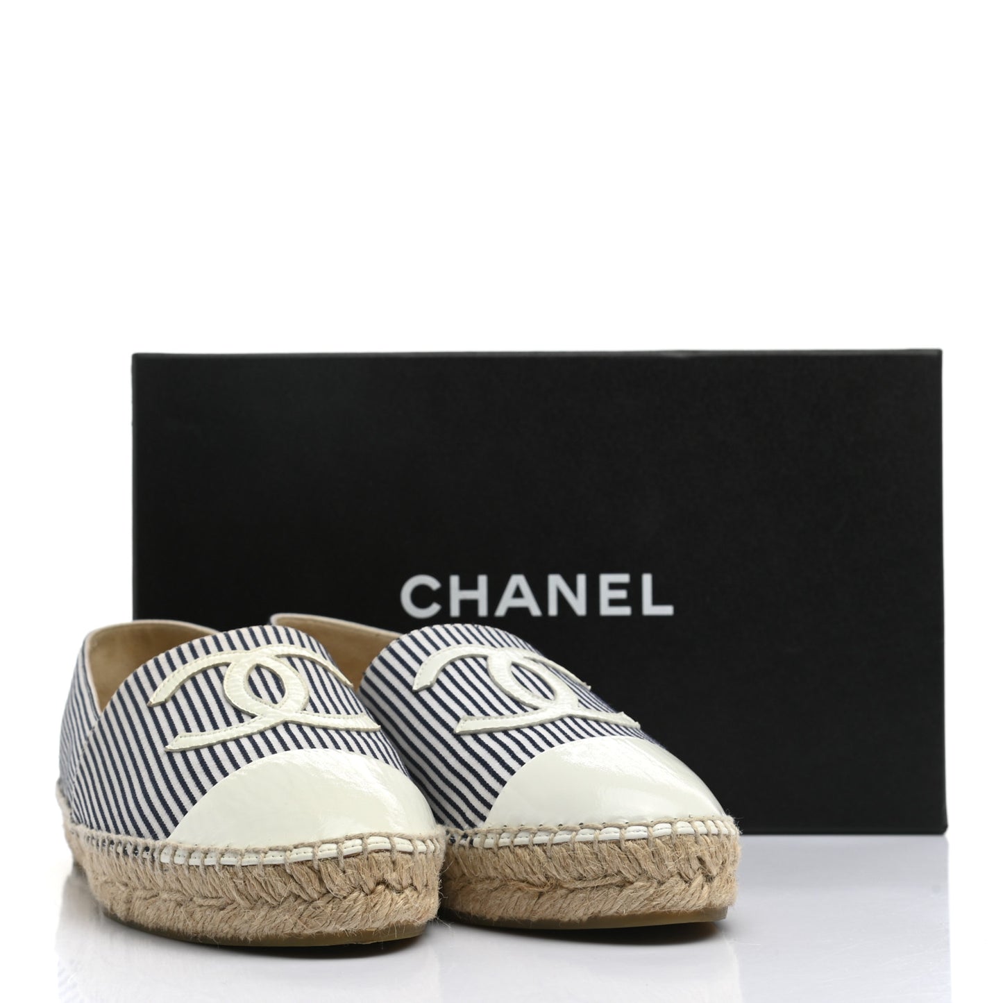 Canvas Striped Lambskin CC Espadrilles 39 Ivory Navy White
