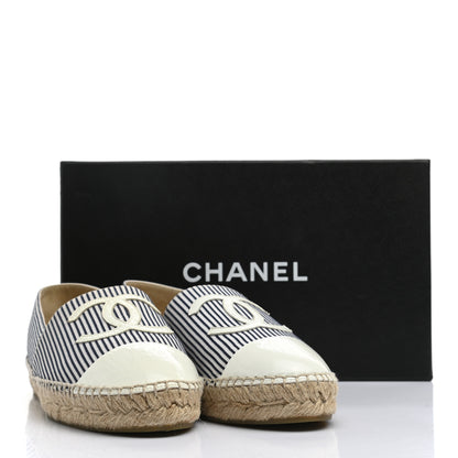 Chanel Canvas Striped Lambskin CC Espadrilles 39 Ivory Navy White 12 of 12