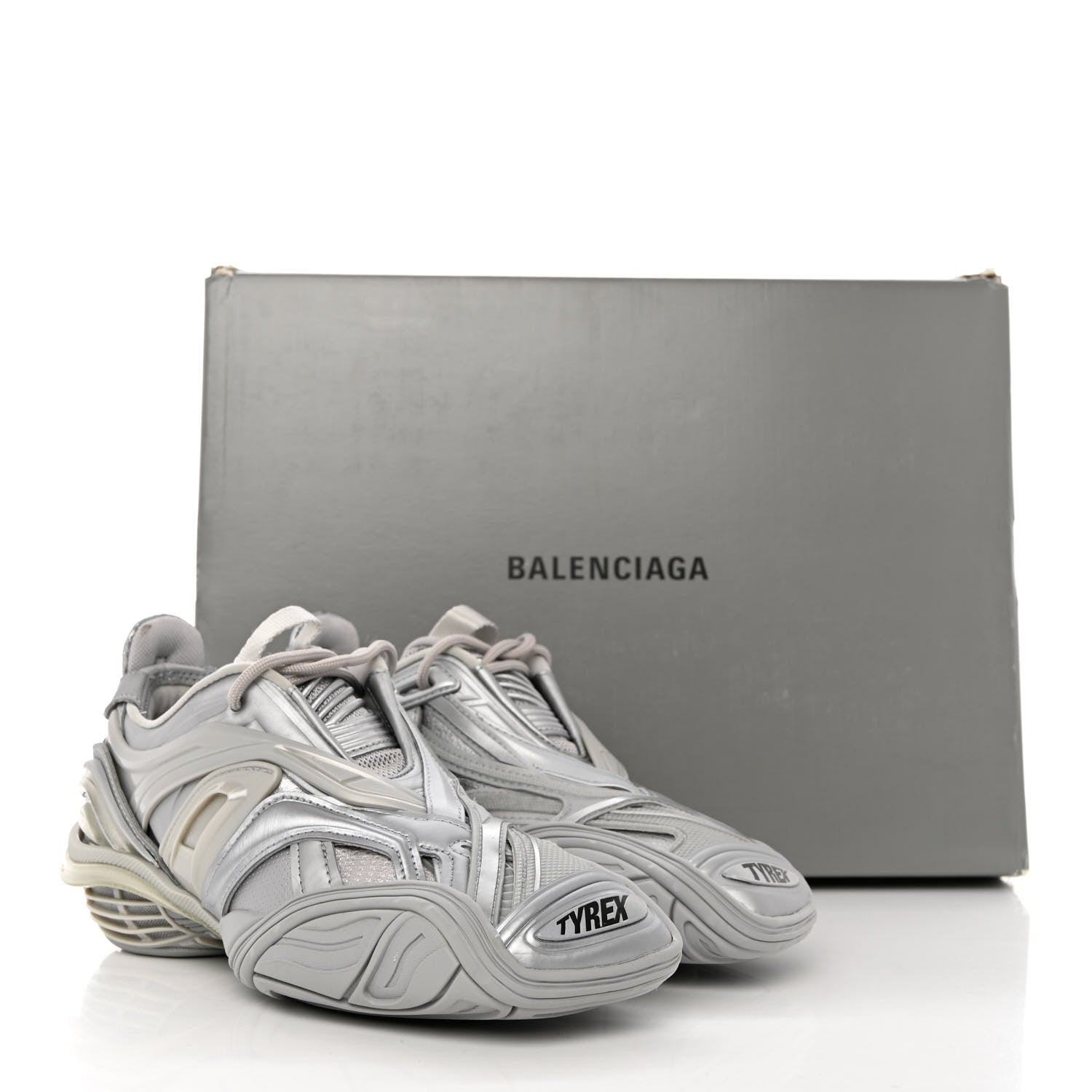 Balenciaga Metallic Rubber Mesh Womens Tyrex Sneakers 36 Monocolor Silver 9 of 9