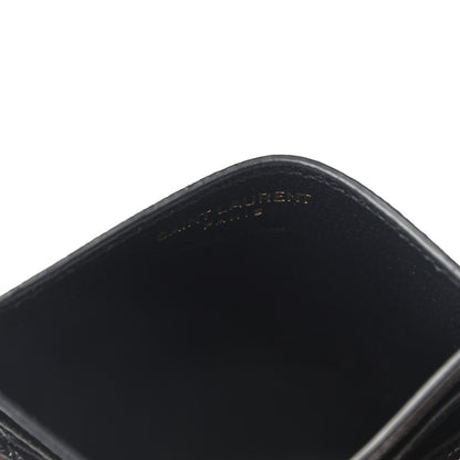 Saint Laurent Grain De Poudre Matelasse Chevron Monogram Credit Card Case Black 5 of 8