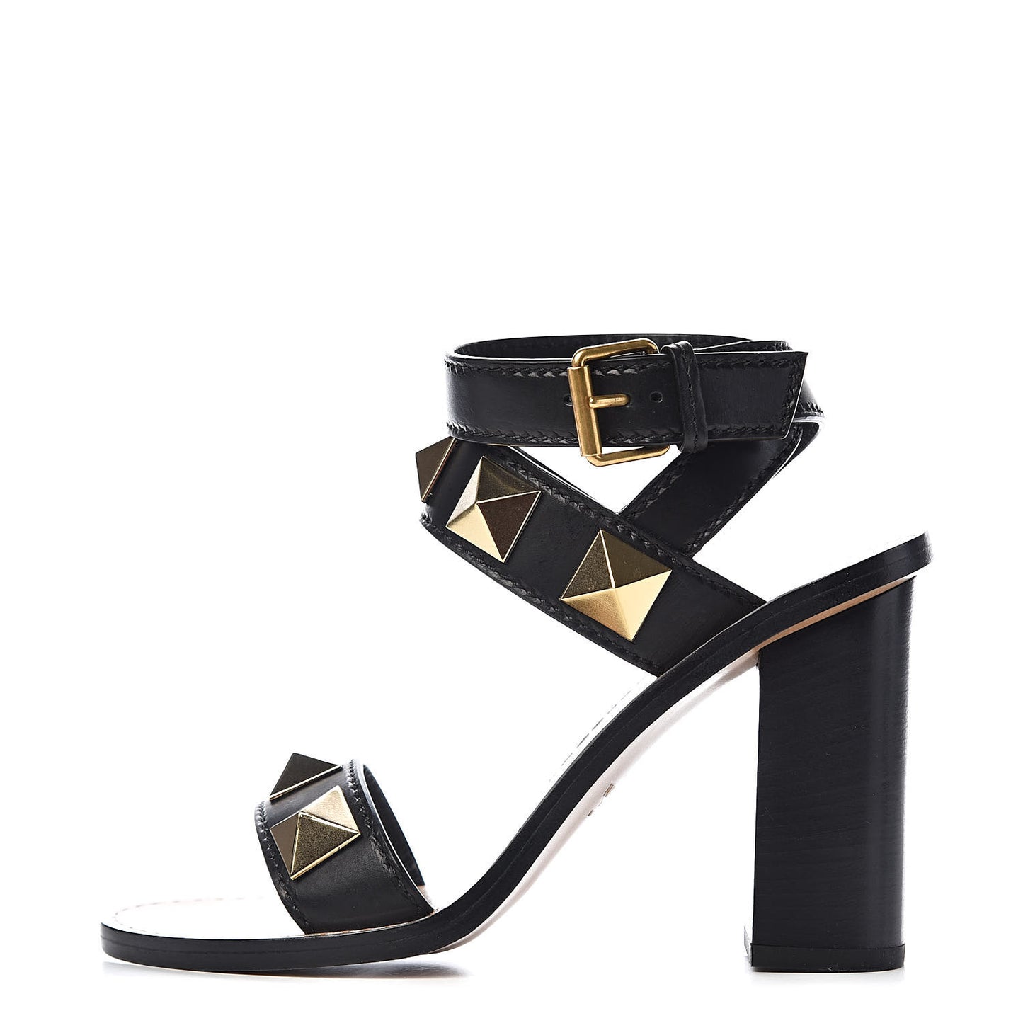 Calfskin Macro Rockstud Ankle Strap 100mm Sandals 36 Black