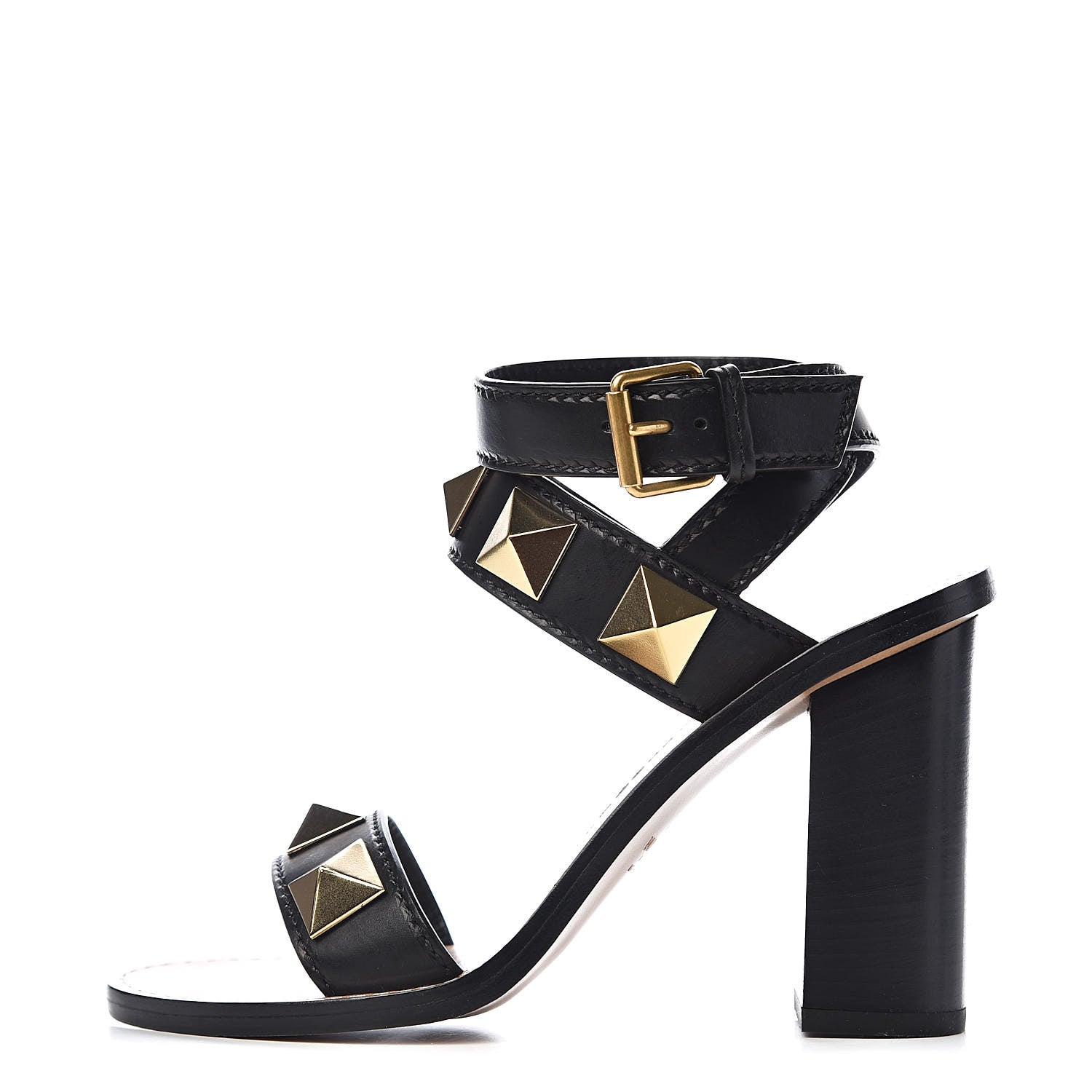 Valentino Garavani Calfskin Macro Rockstud Ankle Strap 100mm Sandals 36 Black 1 of 11