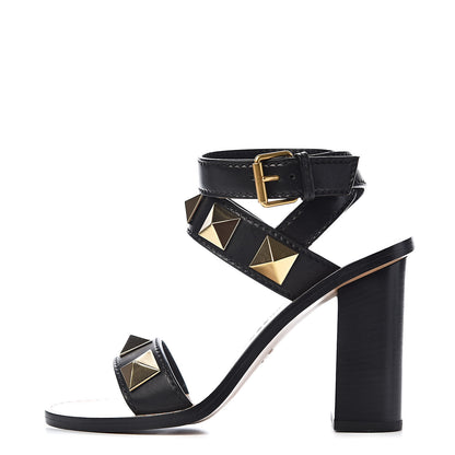 Valentino Garavani Calfskin Macro Rockstud Ankle Strap 100mm Sandals 36 Black 1 of 11