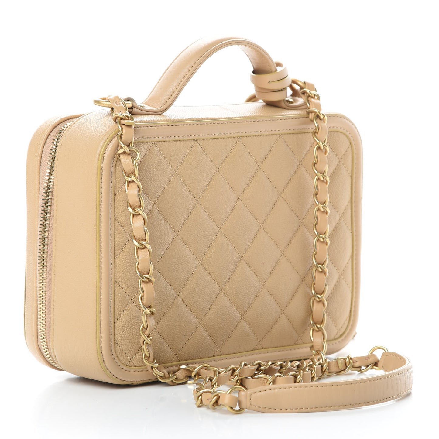 Caviar Quilted Medium CC Filigree Vanity Case Beige