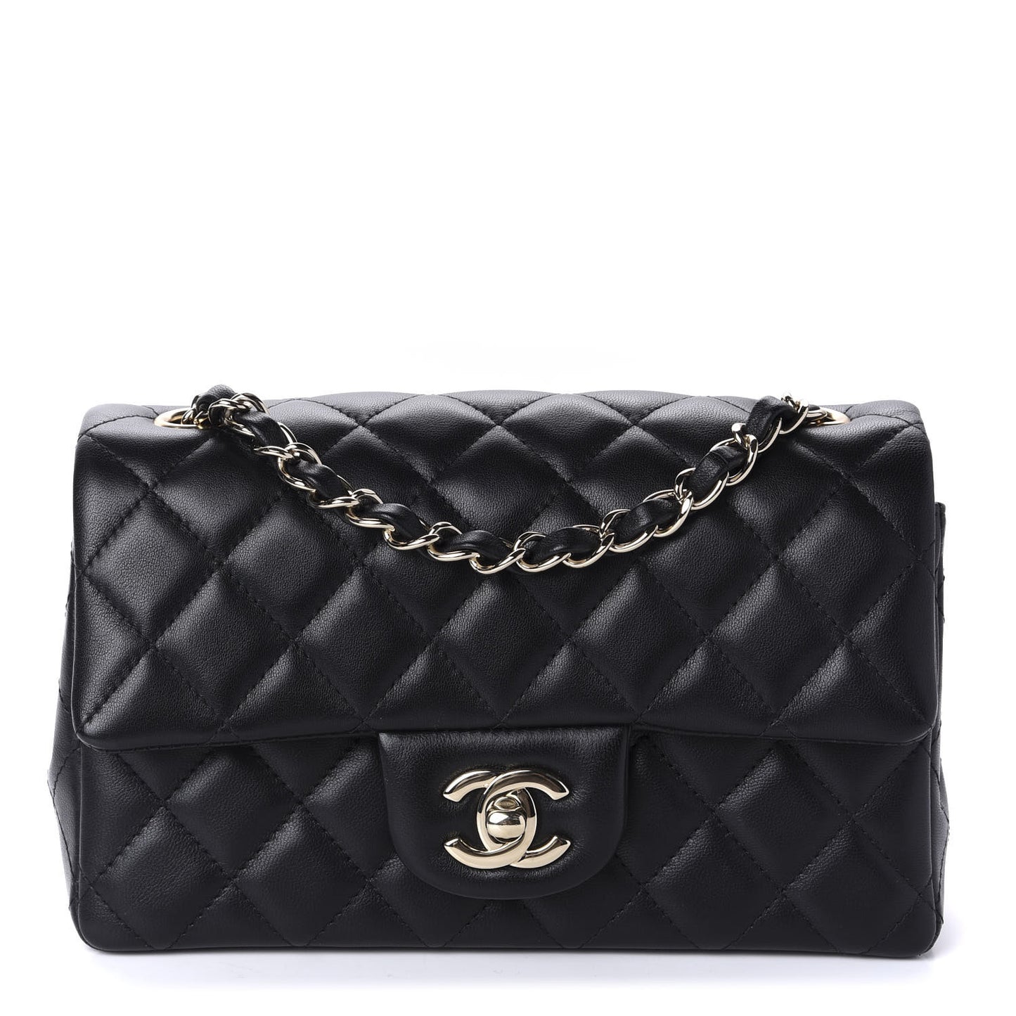 Lambskin Quilted Mini Rectangular Flap Black