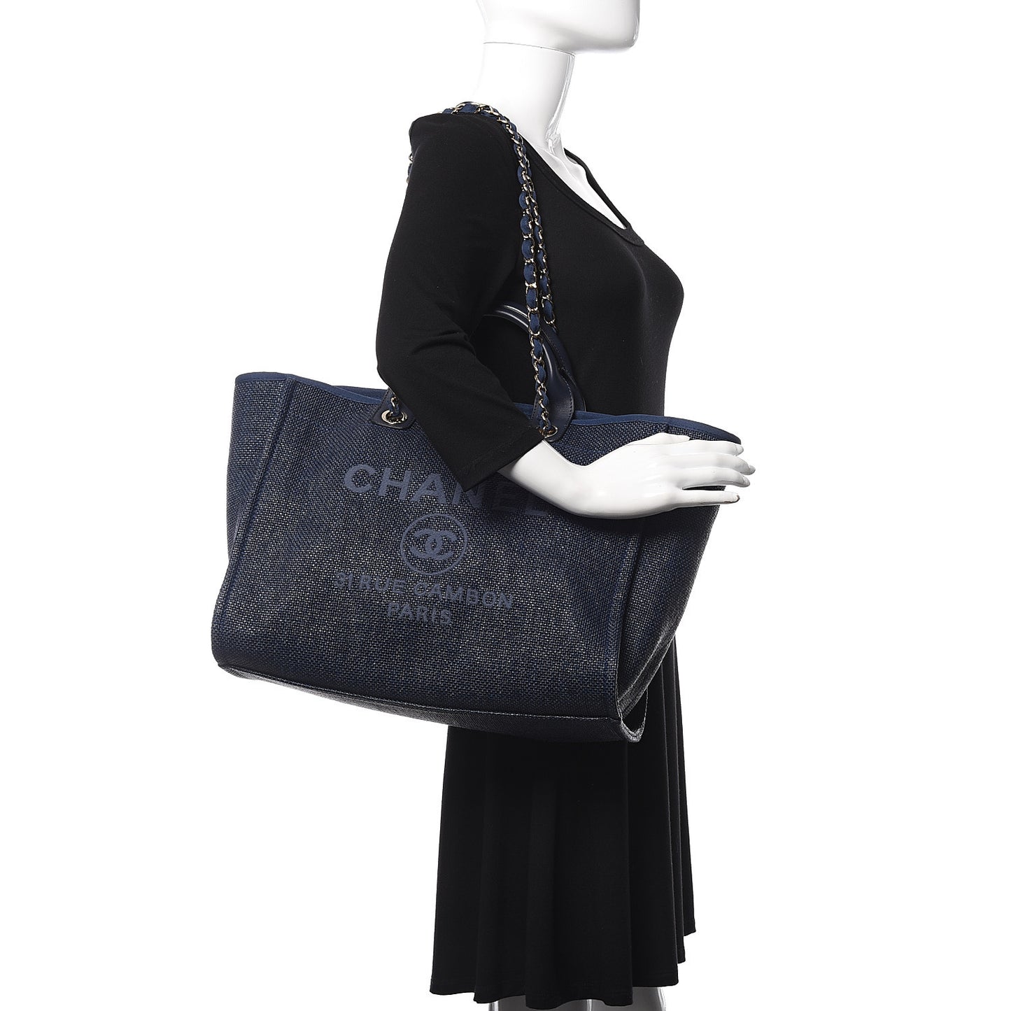 Woven Straw Raffia Large Deauville Tote Dark Blue