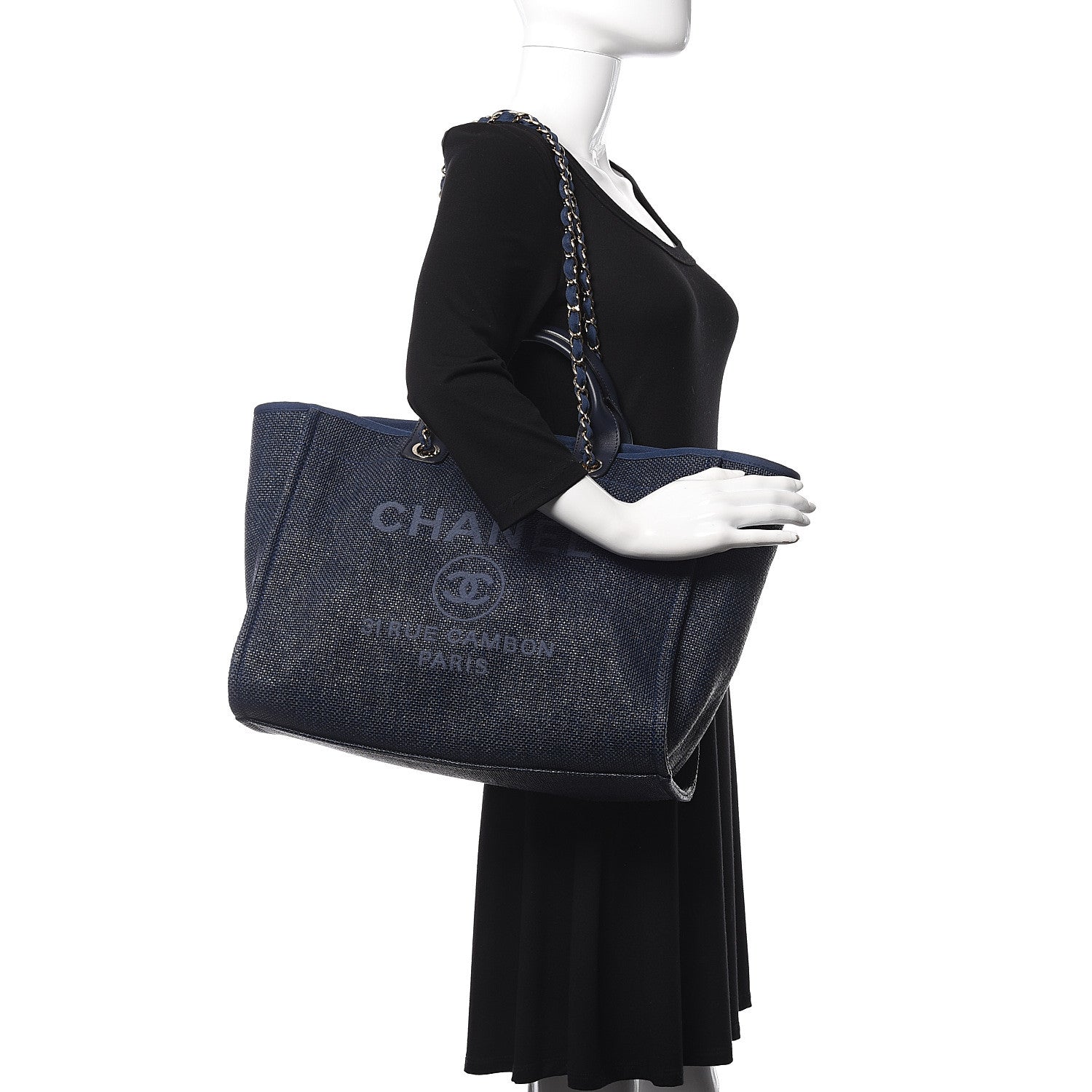 Chanel Woven Straw Raffia Large Deauville Tote Dark Blue 2 of 11