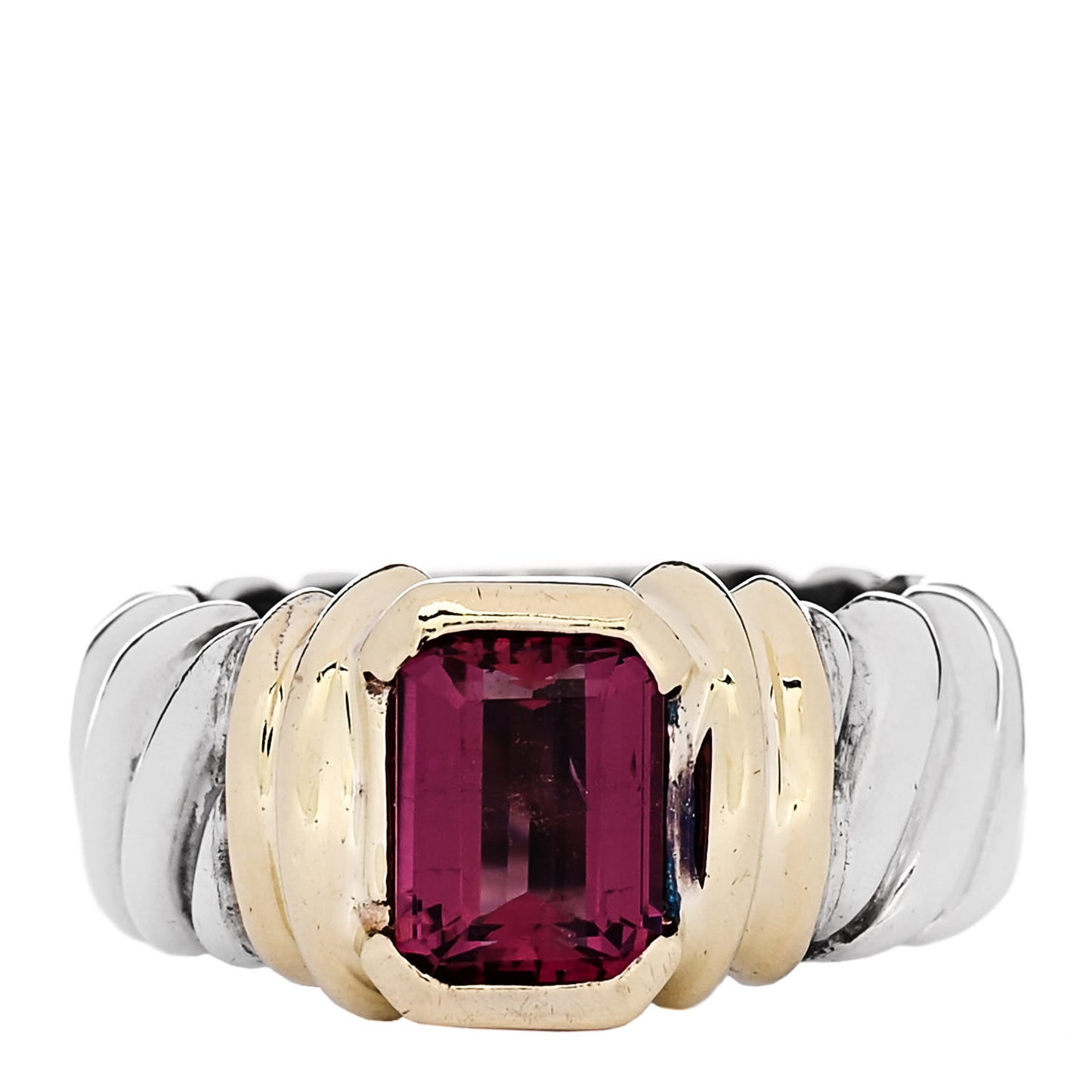 Sterling Silver 14K Yellow Gold Pink Tourmaline Wide Cable Ring 53 6.25